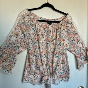 I.N.‎ Studio Floral Tie-Front Blouse - Pink and White
